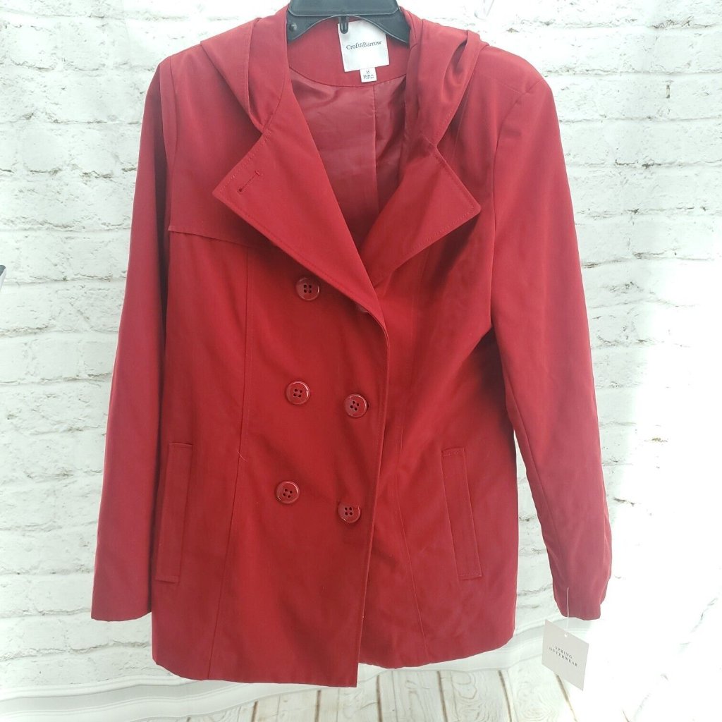 Croft & Barrow Red Double Breasted Pockets Long Sleeve Hooded Coat Size